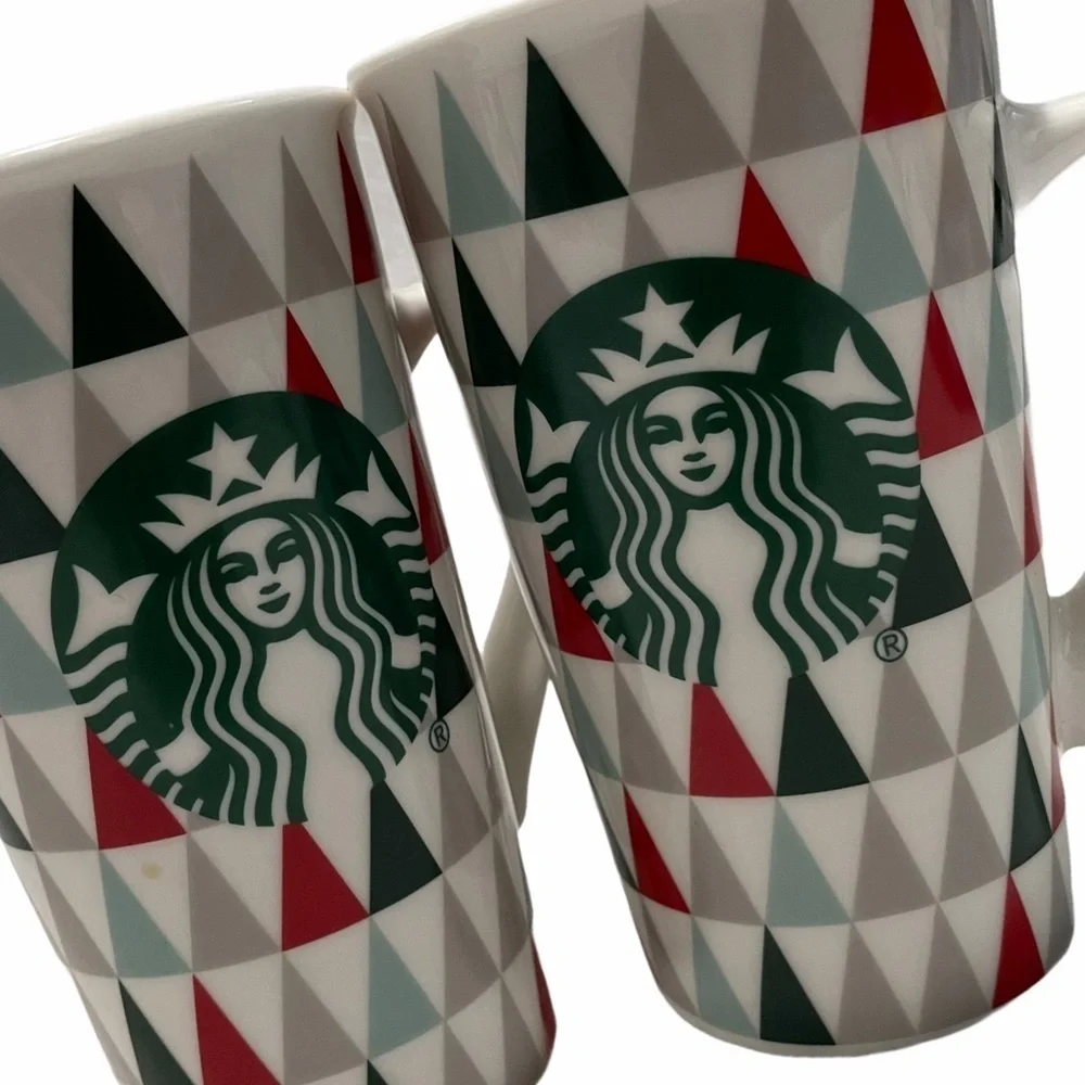 Starbucks Geometric Triangle Tall Mug Set Red Gray White Christmas OS